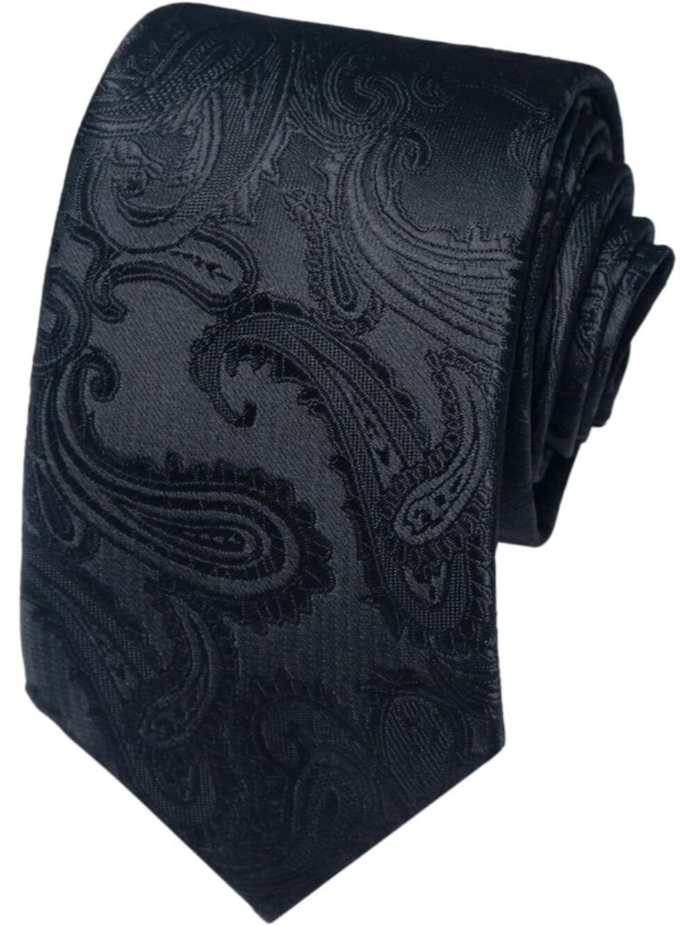 Men's Black 100% Microfiber Paisley Jacquard Formal Woven Necktie For Business
